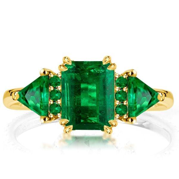 Affordable Emerald Cut Emerald Three Stone Engagement Ring in 18K Gold Plated Sterling Silver