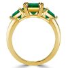 Affordable Emerald Cut Emerald Three Stone Engagement Ring in 18K Gold Plated Sterling Silver