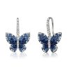 Dancing Butterfly Blue Sapphire Drop Earrings for Women in Sterling Silver