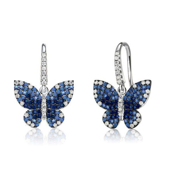 Dancing Butterfly Blue Sapphire Drop Earrings for Women in Sterling Silver