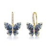 Dancing Butterfly Blue Sapphire Drop Earrings for Women in Sterling Silver
