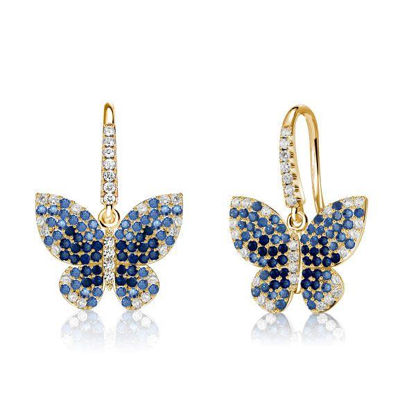 Dancing Butterfly Blue Sapphire Drop Earrings for Women in Sterling Silver