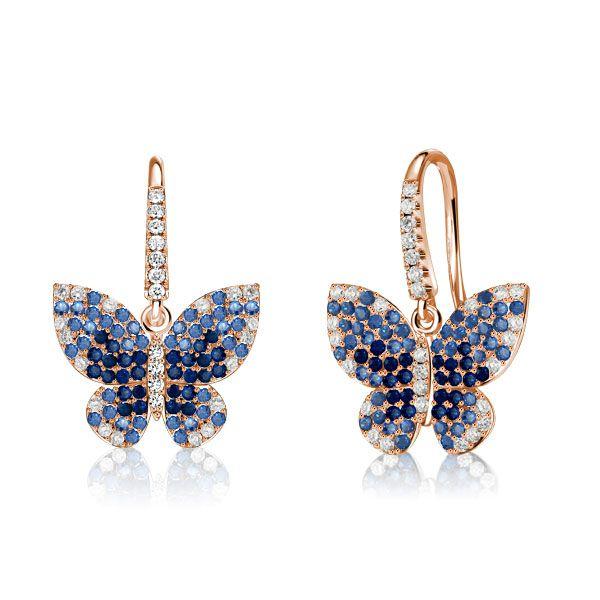 Dancing Butterfly Blue Sapphire Drop Earrings for Women in Sterling Silver