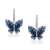 Dancing Butterfly Blue Sapphire Drop Earrings for Women in Sterling Silver
