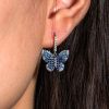 Dancing Butterfly Blue Sapphire Drop Earrings for Women in Sterling Silver
