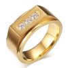 Men's Gold Plated Titanium Steel Band Ring with Sapphire Accent - 10mm