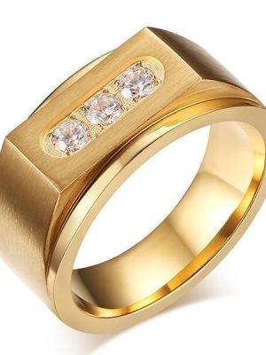 Men's Gold Plated Titanium Steel Band Ring with Sapphire Accent - 10mm