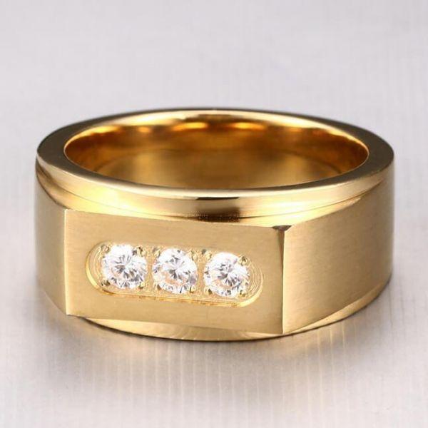 Men's Gold Plated Titanium Steel Band Ring with Sapphire Accent - 10mm
