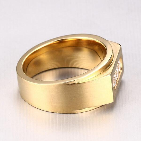 Men's Gold Plated Titanium Steel Band Ring with Sapphire Accent - 10mm