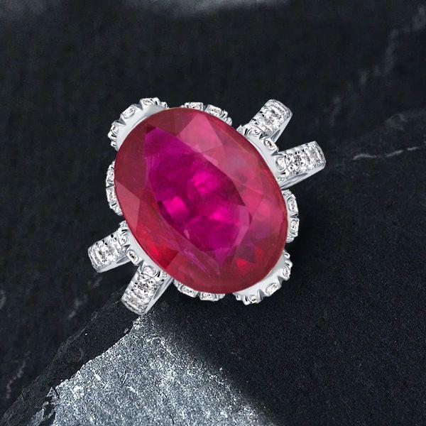 Oval Flower Engagement Ring - 925 Sterling Silver Floral Design