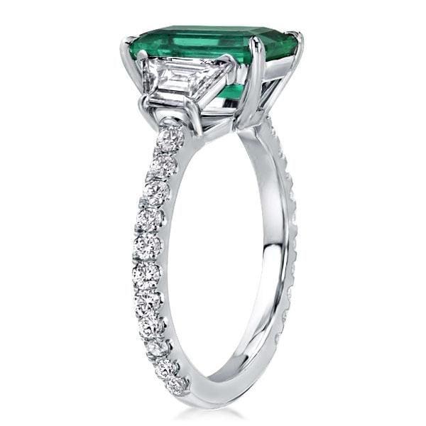 Three Stone Emerald Cut Engagement Ring in Rhodium-Plated Sterling Silver