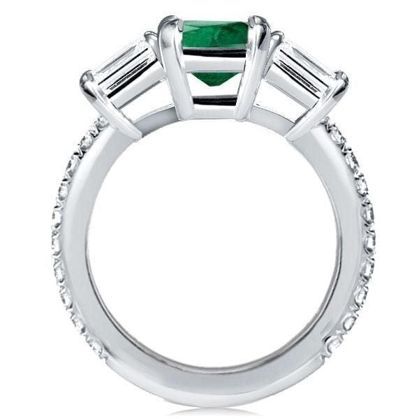 Three Stone Emerald Cut Engagement Ring in Rhodium-Plated Sterling Silver