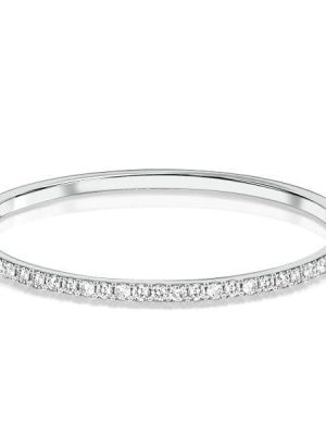 3mm Round Cut Bangle Bracelet in 925 Sterling Silver with Rhodium Finish