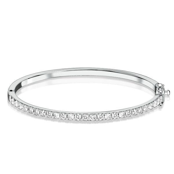 3mm Round Cut Bangle Bracelet in 925 Sterling Silver with Rhodium Finish