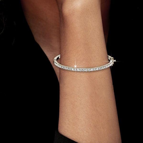3mm Round Cut Bangle Bracelet in 925 Sterling Silver with Rhodium Finish