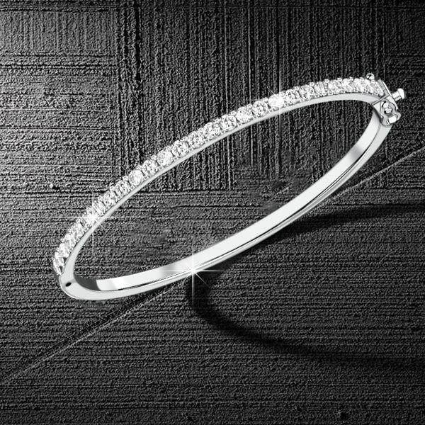 3mm Round Cut Bangle Bracelet in 925 Sterling Silver with Rhodium Finish