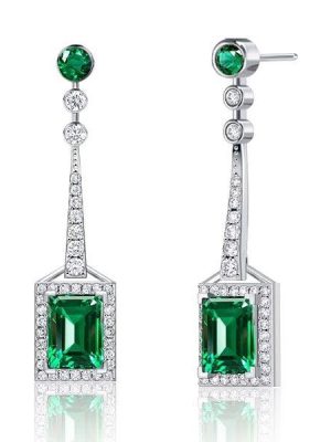 Emerald Cut Drop Earrings in 925 Sterling Silver with Rhodium Finish