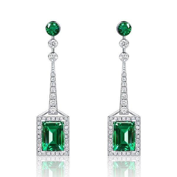 Emerald Cut Drop Earrings in 925 Sterling Silver with Rhodium Finish