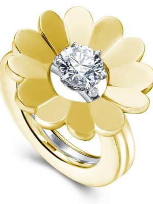 Flower Wedding Ring Set - 18K Gold Plated Sterling Silver, 1.8 CT Center Stone
