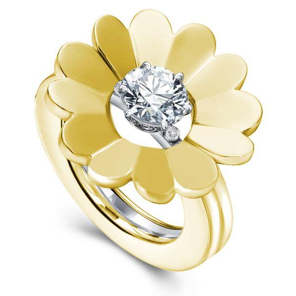Flower Wedding Ring Set - 18K Gold Plated Sterling Silver, 1.8 CT Center Stone