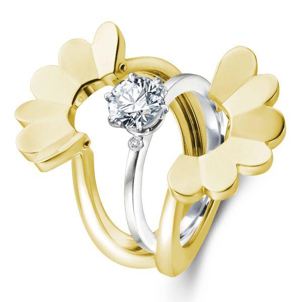 Flower Wedding Ring Set - 18K Gold Plated Sterling Silver, 1.8 CT Center Stone