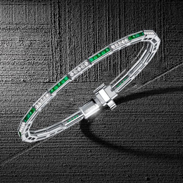 Channel Set Asscher Cut Emerald & Blue Sapphire Tennis Bracelet in Sterling Silver