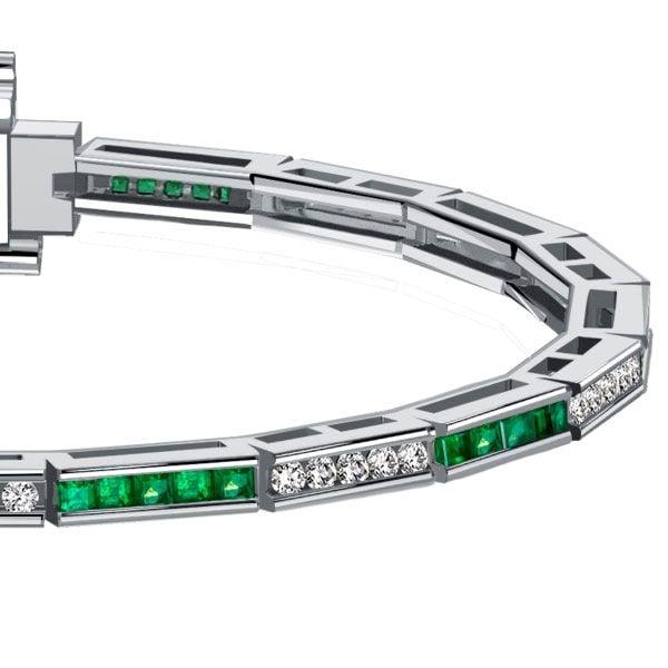 Channel Set Asscher Cut Emerald & Blue Sapphire Tennis Bracelet in Sterling Silver