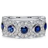Stone Blue Sapphire Half Eternity Wedding Band in Sterling Silver