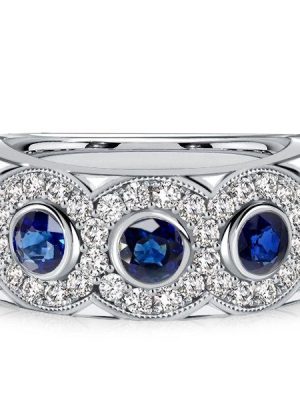 Stone Blue Sapphire Half Eternity Wedding Band in Sterling Silver
