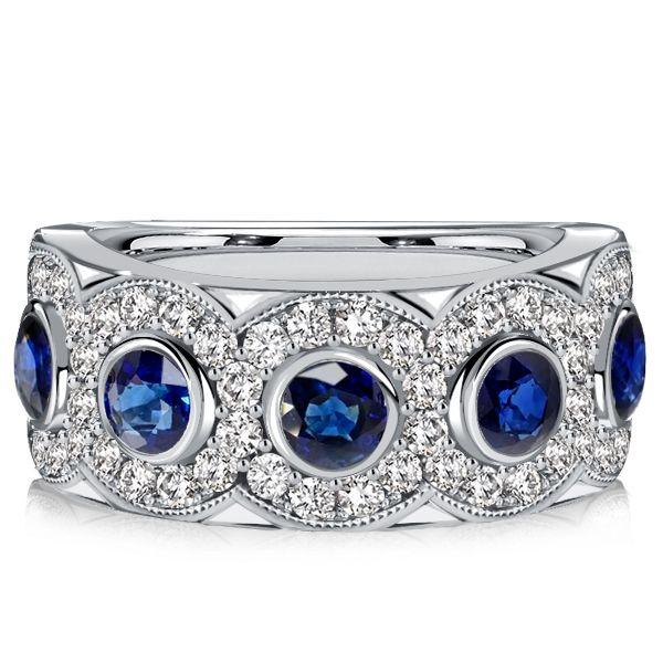 Stone Blue Sapphire Half Eternity Wedding Band in Sterling Silver