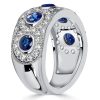 Stone Blue Sapphire Half Eternity Wedding Band in Sterling Silver