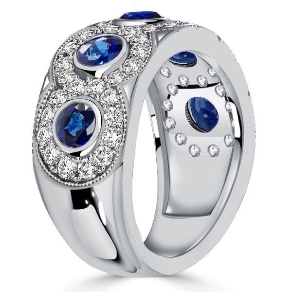 Stone Blue Sapphire Half Eternity Wedding Band in Sterling Silver