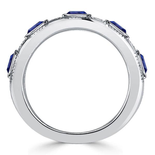 Stone Blue Sapphire Half Eternity Wedding Band in Sterling Silver
