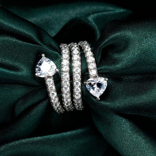 Sterling Silver Multi-Row Spiral Engagement Ring with Cubic Zirconia