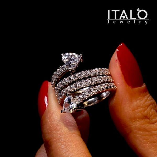 Sterling Silver Multi-Row Spiral Engagement Ring with Cubic Zirconia