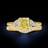Three Stone Cushion Cut Yellow Topaz Bridal Set in Sterling Silver
