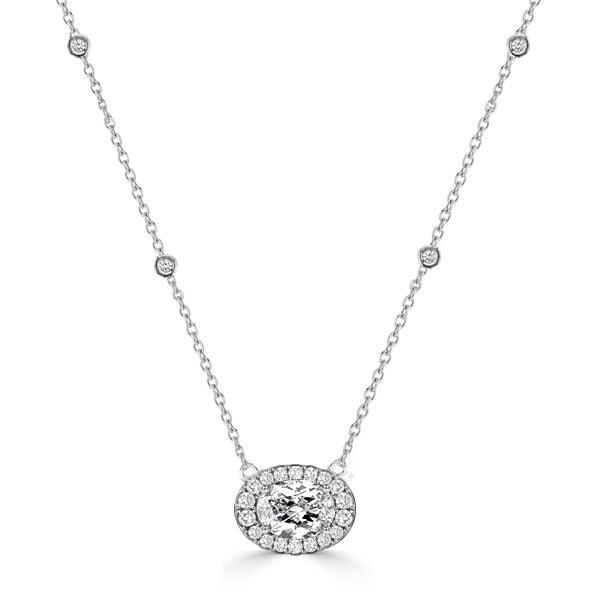 Halo Round Cut Pendant Necklace in 925 Sterling Silver with Rhodium Finish