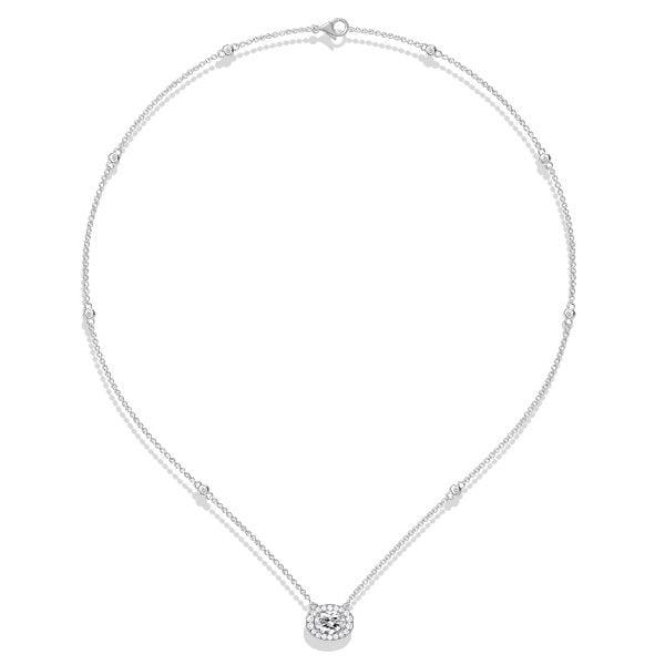 Halo Round Cut Pendant Necklace in 925 Sterling Silver with Rhodium Finish