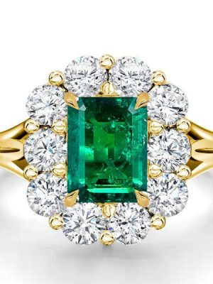 Emerald Cut Engagement Ring - Vintage Halo Promise Ring - 18K Gold Plated Sterling Silver