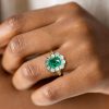 Emerald Cut Engagement Ring - Vintage Halo Promise Ring - 18K Gold Plated Sterling Silver
