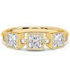 Princess Cut Half Eternity Band Ring with Milgrain Bezel Setting, 1.21 CTW, 18K Gold Plated Sterling Silver