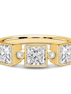Princess Cut Half Eternity Band Ring with Milgrain Bezel Setting, 1.21 CTW, 18K Gold Plated Sterling Silver
