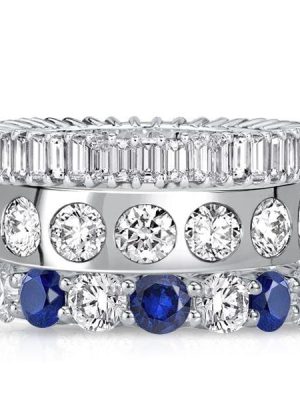 Stackable Blue Sapphire Ring Set - Baguette & Round Cut Stones in Sterling Silver