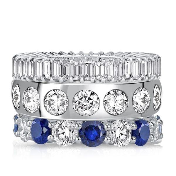 Stackable Blue Sapphire Ring Set - Baguette & Round Cut Stones in Sterling Silver