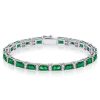 Alternating White & Baguette Peridot Tennis Bracelet in Sterling Silver