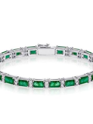 Alternating White & Baguette Peridot Tennis Bracelet in Sterling Silver