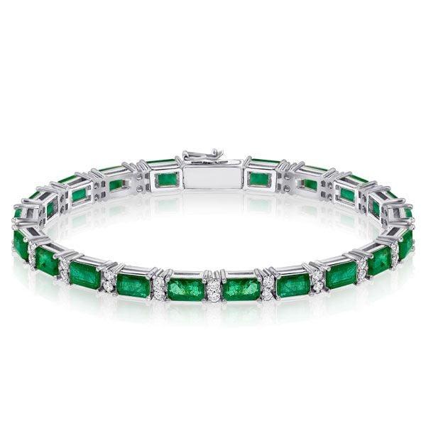 Alternating White & Baguette Peridot Tennis Bracelet in Sterling Silver