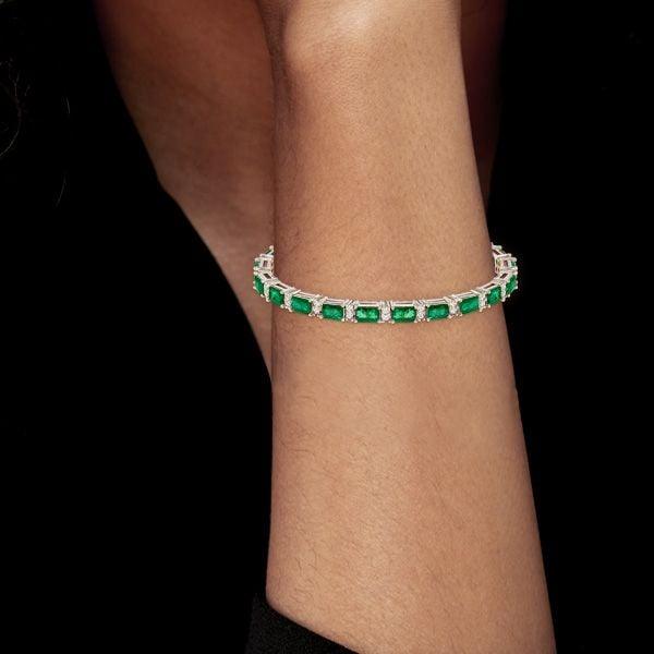 Alternating White & Baguette Peridot Tennis Bracelet in Sterling Silver