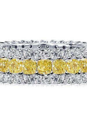 Cushion Cut Yellow Topaz Eternity Wedding Band in Sterling Silver