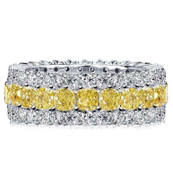 Cushion Cut Yellow Topaz Eternity Wedding Band in Sterling Silver